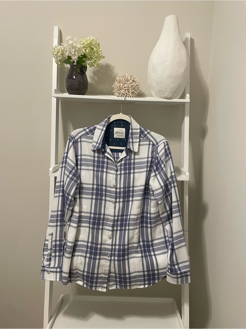 Jachs White and Blue Plaid Button-Down Shirt